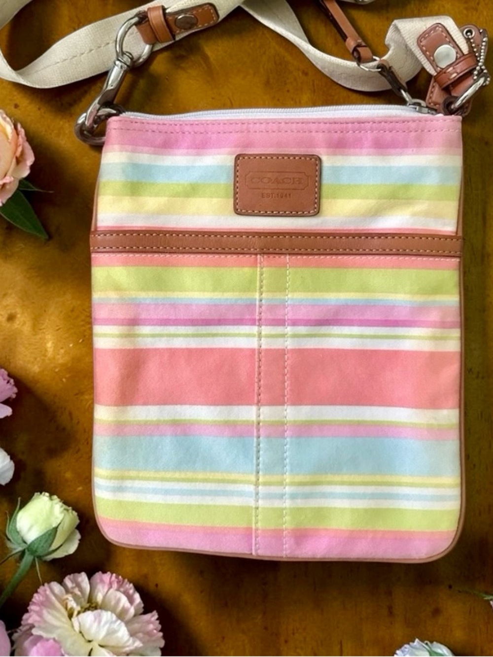 COACH Y2K Signature Canvas Multicolor Logo Print Interior Crossbody Bag